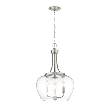 Z-Lite Joliet 3 Light Pendant, Brushed Nickel & Clear 473P16-BN